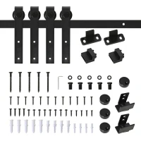 HOMCOM Set complet pentru ușă culisantă de 200 cm cu ghidaj pe podea, șină pentru ușă culisantă, role de alunecare, kit pentru ușă dublă din oțel carbon(m-6)