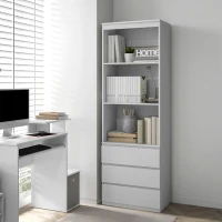 HOMCOM Bibliotecă înaltă de 180 cm cu 3 rafturi și 3 sertare 60 x 35 x 180 cm din lemn alb(m-2)