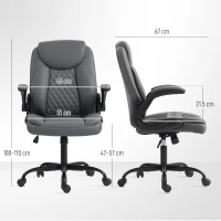 HOMCOM Fotoliu de birou, fotoliu birou ergonomic cu suporturi pentru brațe rabatabile, înălțime reglabilă, funcție de balansare, gri(m-3)