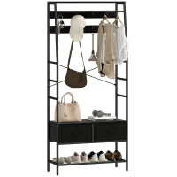 HOMCOM Suport pentru haine industrial cu 2 sertare textile, raft, 8 cârlige și cadru din oțel, 80 x 30 x 180,5 cm, negru(m-1)