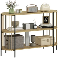 HOMCOM Blat de Consolă cu Coardă de Hârtie Împletită Manual Cadru de Oțel Stil Bohemian 124x43,5x80 cm Natural(m-1)