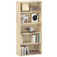 HOMCOM Bibliotecă raft de depozitare 5 nivele cu rafturi reglabile pentru living, dormitor, birou, 60x24x133,5 cm, natural(m-1)