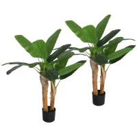 HOMCOM Set de 2 plante artificiale interioare 120 cm bananieri în ghiveci pentru decor acasă, birou, living, dormitor(m-6)