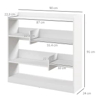 HOMCOM Bibliotecă etajeră Mobilier de Depozitare dim. 90L x 24l x 91H cm 4 Niveluri 3 Panouri din Spate Plăci din Particule Alb(m-3)
