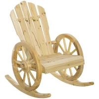 Outsunny Fotoliu de Grădină Adirondack cu Leagan Rocking Chair Stil Rustic Șic brațe Roți de Căruță Lemn de Brad Natural(m-5)