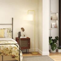 HOMCOM Candeeiro de Pé Moderno Lâmpada E27 Máx. 40W com Ecrã de Linho e Interruptor de Pé 64x38x163,5 cm Branco e Dourado(m-9)
