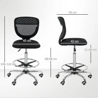 Vinsetto Scaun de birou ergonomic din plasă, scaun de desen, înălțime și suport pentru picioare reglabile, 59 x 59 x 106-126 cm, negru(m-3)