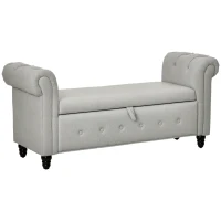HOMCOM Banca cu depozitare, canapea cu două funcții în material textil aspect lin cu picioare de lemn 146,5 x 49 x 72 cm gri(m-1)