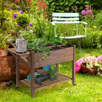 Outsunny Jardinieră pe Picior - Carré potager cu roți - raft, Tavă Rabatabilă, Inserturi de Irigare, Fâș de Drenaj Inclus - Lemn Brad pre-uleiuit(m-2)