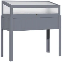 Outsunny Pat inalt din lemn cu sera 2 in 1, Gradina de roșii, Grădină de legume, Pat de plante aromatice, Parcare pentru grădină și terasă din policarbonat, Gri 120 x 54 x 112/122 cm(m-1)