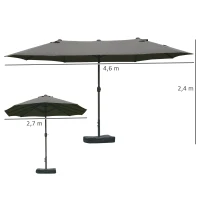 Outsunny Umbrelă de grădină exterioară, umbrelă dublă rectangulară 4,6L x 2,7l x 2,4H m cu deschidere și închidere cu manivelă, saci de greutate și bază incluse, pentru balcon, piscină, gri(m-3)