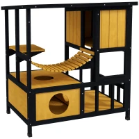 PawHut Casa pentru Pisici Colibă pentru Pisici Casa pentru Pisici, rezistentă la intemperii, 1 rampă, 1 platformă, 84,5 x 60 x 88 cm, Verde + Natural(m-7)