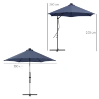 Outsunny Umbrelă de grădină, Umbrelă cu braț, LED-uri, Modul solar, rezistent la intemperii, inclusiv husă de protecție, Ø290 x 260 cm, Albastru închis(m-3)