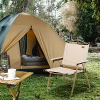 Outsunny Scaun de camping scaun de pescuit pliabil cu brate tesatura Oxford si structura otel 54 x 59 x 78 cm Kaki(m-2)
