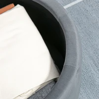 HOMCOM Puf, rotund, cu spațiu de depozitare, model matlasat cu butoane, catifea, gri, 60 x 60 x 40 cm(m-3)