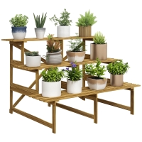 Outsunny Suport pliabil pentru plante, 3 etaje, 78 cm înălțime, din lemn natural, ideal pentru interior și exterior