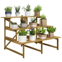 Outsunny Suport pliabil pentru plante, 3 etaje, 78 cm înălțime, din lemn natural, ideal pentru interior și exterior(m-1)