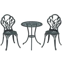 Outsunny Set Mobilier de Grădină 2 Locuri 2 Scaune + Masă Rotundă Fontă de Aluminiu Imitație Fier Forjat Verde(m-1)