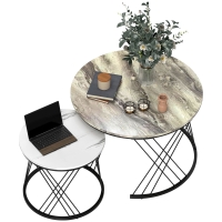 HOMCOM Lot de 2 mese joase gigogne rotunde Ø 70/44,5 cm cu blat efect marmură și picioare din metal, gri și alb