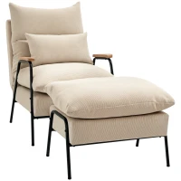 HOMCOM Fotoliu tapitat cu taburet, fotoliu de relaxare cu funcție de culcat, scaun tapitat, perne, fotoliu TV, 68 x 91,5 x 88 cm, Bej(m-1)