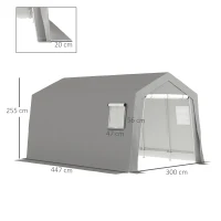 Outsunny Cort de Depozitare Exterior 3 x 4,5 m, tente de depozitare impermeabilă și anti-UV, ușă înrolabilă, ferestre, gri(m-3)