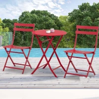 Outsunny Set de grădină bistro pliabil - masă rotundă Ø 60 cm cu 2 scaune pliabile - metal termolacat roșu(m-2)