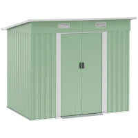 Outsunny Magazie de unelte din metal 2,3 m² 207 x 130 x 182 cm - Magazin pentru unelte cu acoperiș în pantă, fereastră, cadru de sol, verde(m-7)