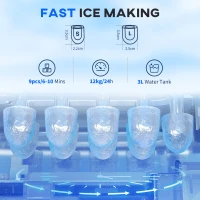HOMCOM 3L Ice Maker Machine and Water Dispenser, 12kg in 24H, 2 Sizes 9 Ice Cubes Ready in 6-10 Mins Ice Machine, Red(m-4)
