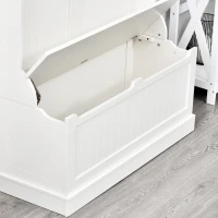 HOMCOM Mobilier de intrare cu banc cuier 3 în 1, 5 cârlige, banc de depozitare pentru sufragerie 96 x 34 x 179,7 cm crem(m-4)