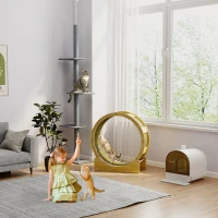 PawHut Roata de Alergare pentru Pisici de Interior Banda de alergare cu frână perne de zgâriere diametru 91 cm natural(m-4)