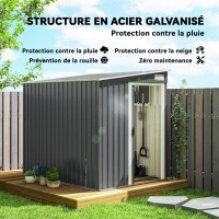 Outsunny Abri de jardin 2,81 m² avec fondation, abri à outils extérieur adossé en acier galvanisé, 154x206,5x181cm, gris foncé(m-4)