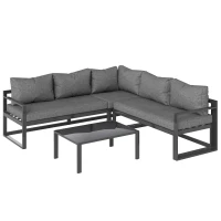 Outsunny Set Mobilier Gradina cu Canapea 3 Locuri, Scaun Adjustable, Set Canapele Exterior cu Masa Laterală și Perne, Aluminiu Gri(m-7)