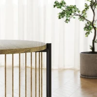 HOMCOM Masă Auxiliară Rotundă de 2 Nivele cu Raft și Structură de Oțel 43,5x43,5x51 cm Lemn Natural(m-4)