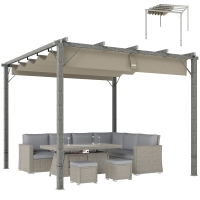 Outsunny Pergolă de Grădină 3 x 3 m, Acoperiș de Terasă Ajustabil, Cadru din Aluminiu, Protecție Solară UPF30+, Gri