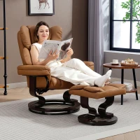 HOMCOM Faux Leather Reclining Chair and Footstool - Brown(m-2)