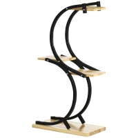 Outsunny Suport de plante cu 4 rafturi, lemn masiv, rezistent la intemperii, 46 cm x 25 cm x 91 cm, Negru + Natural(m-7)