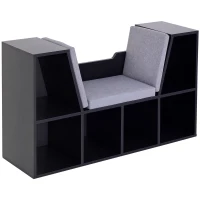 HOMCOM Bibliotecă cu Banc 2 în 1 Design Contemporan 6 Compartimente 3 Perne Incluse 102L x 30l x 61H cm Negru Gri(m-1)