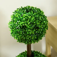 HOMCOM Set de 2 arbori buxus artificial cu dublă mingi cu trunchi și ghiveci inclus - înălțime 90 cm verde(m-4)