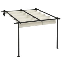 Outsunny Pavilion de grădină 3 x 3m, acoperiș retractabil, montaj pe perete, cadru metalic, Crem