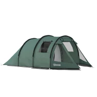 Outsunny Cort de camping pentru 3-4 persoane, două camere interioare, fereastră de plasă, verde, 4,75 x 2,64 x 1,72 m(m-7)