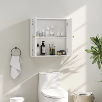 HOMCOM Dulap de perete, mobilier înalt de baie modern cu dulap cu dublă ușă și mânere aurii, 60x20x60 cm, alb(m-2)