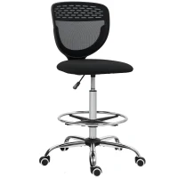 Vinsetto Scaun de birou ergonomic din plasă, scaun de desen, înălțime și suport pentru picioare reglabile, 59 x 59 x 106-126 cm, negru(m-1)