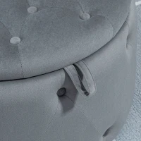 HOMCOM Puf, rotund, cu spațiu de depozitare, model matlasat cu butoane, catifea, gri, 60 x 60 x 40 cm(m-4)