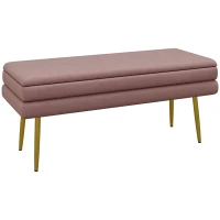 HOMCOM Bancă capitonată cu spațiu de depozitare, Oțel, 100 x 37,5 x 42 cm, Roz(m-1)