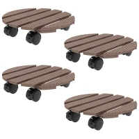 Outsunny Lot de 4 suporturi rotunde Ø30 cm pentru plante suport pentru ghivece cu roți, interior și exterior(m-7)