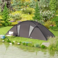 Outsunny Cort de camping familial pentru 4-6 persoane, cort tunel impermeabil 3000 mm cu 2 uși, sac de transport, negru(m-5)