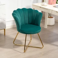 HOMCOM Fotoliu coquillage fotoliu de machiaj fotoliu din catifea fotoliu de salon cu picioare din oțel 69 x 64 x 80 cm verde închis(m-4)
