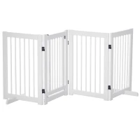 Grilă pentru câini PawHut cu picioare de susținere 204 x 75 cm din lemn, Grilă de protecție pentru câini cu uși pentru scări, uși, bucătărie, hol, 4 panouri, Alb(m-1)