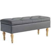 HOMCOM Banc depozitare 2 în 1 banc în catifea cu capac cu balamă căptușit și picioare din lemn, gri închis(m-1)