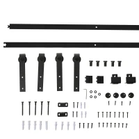 HOMCOM Set complet pentru ușă glisantă de 183 cm cu sistem de ghidaj pentru podea, șină de alunecare pentru ușă, role de alergare pentru sistem de ușă culisantă din lemn unic(m-7)